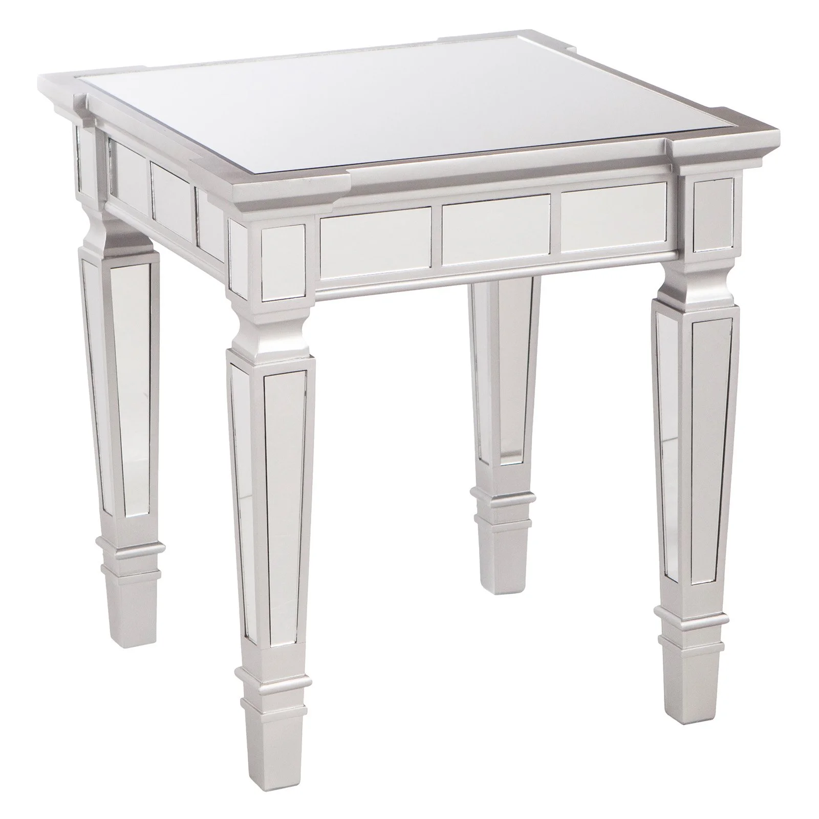 SEI Furniture Glenview Square Wood Mirrored End Table in Matte Silver