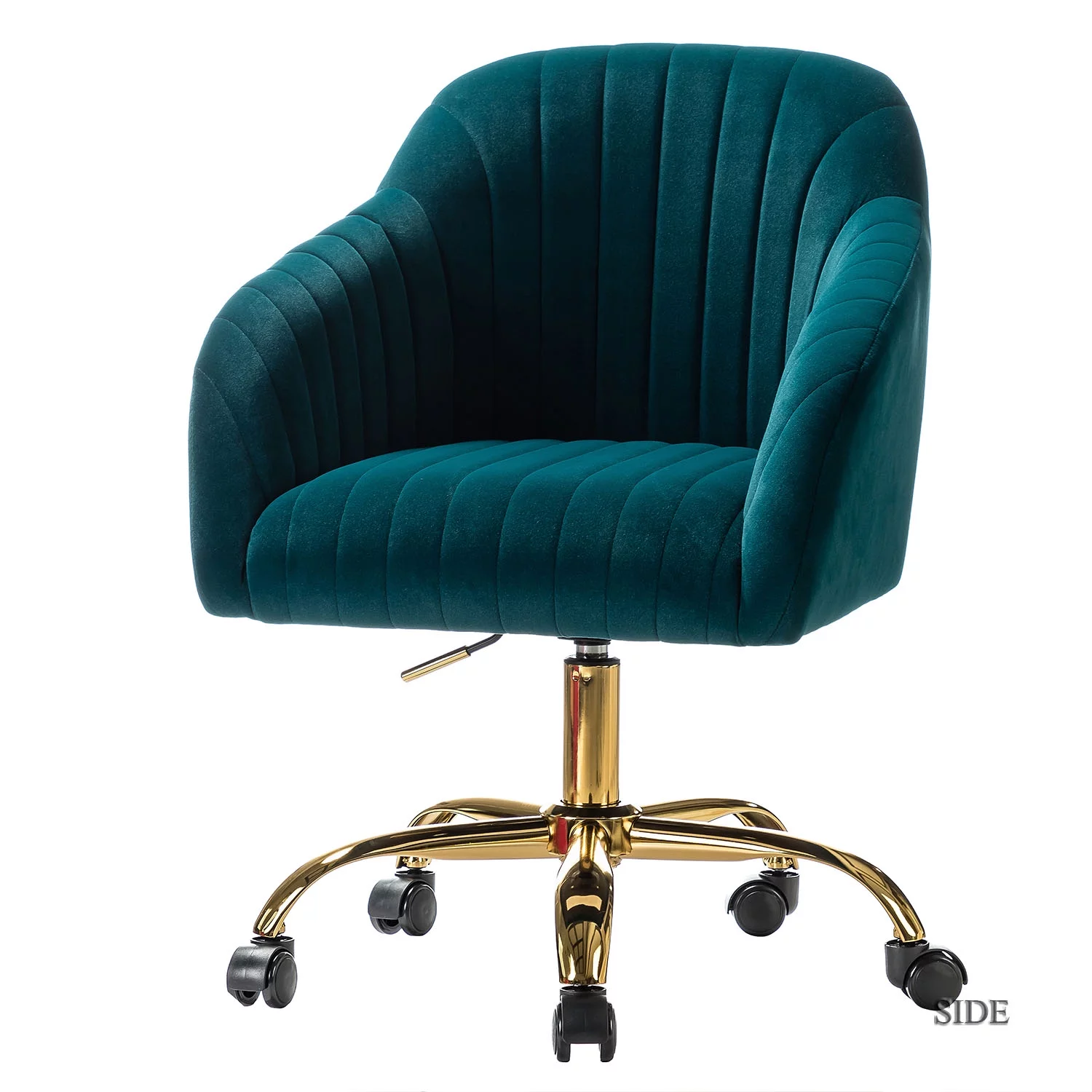 Modern Home Office Task Chair Swivel Rolling Velvet  Adjustable Gold Legs Bedroom Adult Green