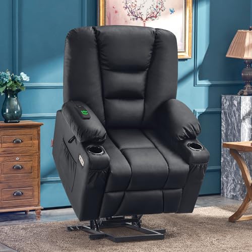 MCombo Small Power Lift Recliner Chair with Massage and Heat for Petite People, Cup Holders, USB Ports, Side Pockets, Faux Leather 7569 (Small