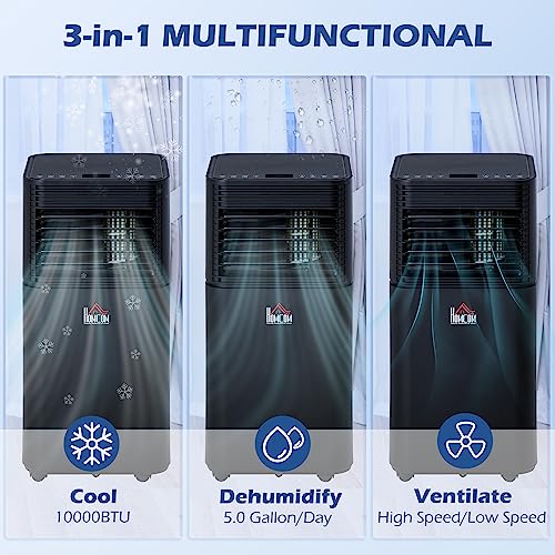 HOMCOM Portable Air Conditioner, 4-in-1 Mobile AC Unit with Dehumidifier, Cooling Fan, Sleep, Remote, 24H Timer, Auto Off, Window Installation Kit