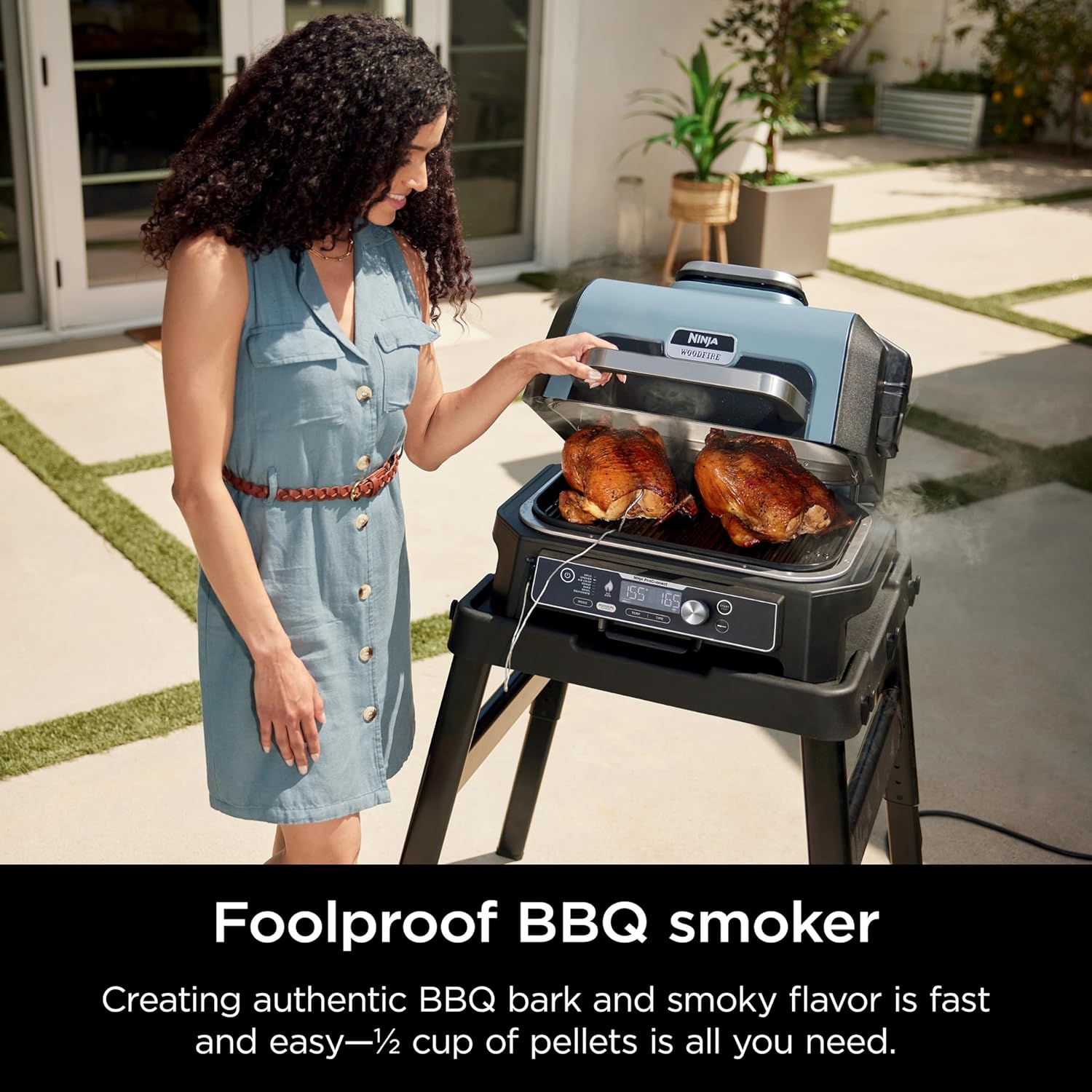 Ninja OG951 Woodfire Pro Connect Premium XL Outdoor Grill & Smoker, Bluetooth, App Enabled, Air Fryer, Woodfire Technology, 2 Built-In Thermometers