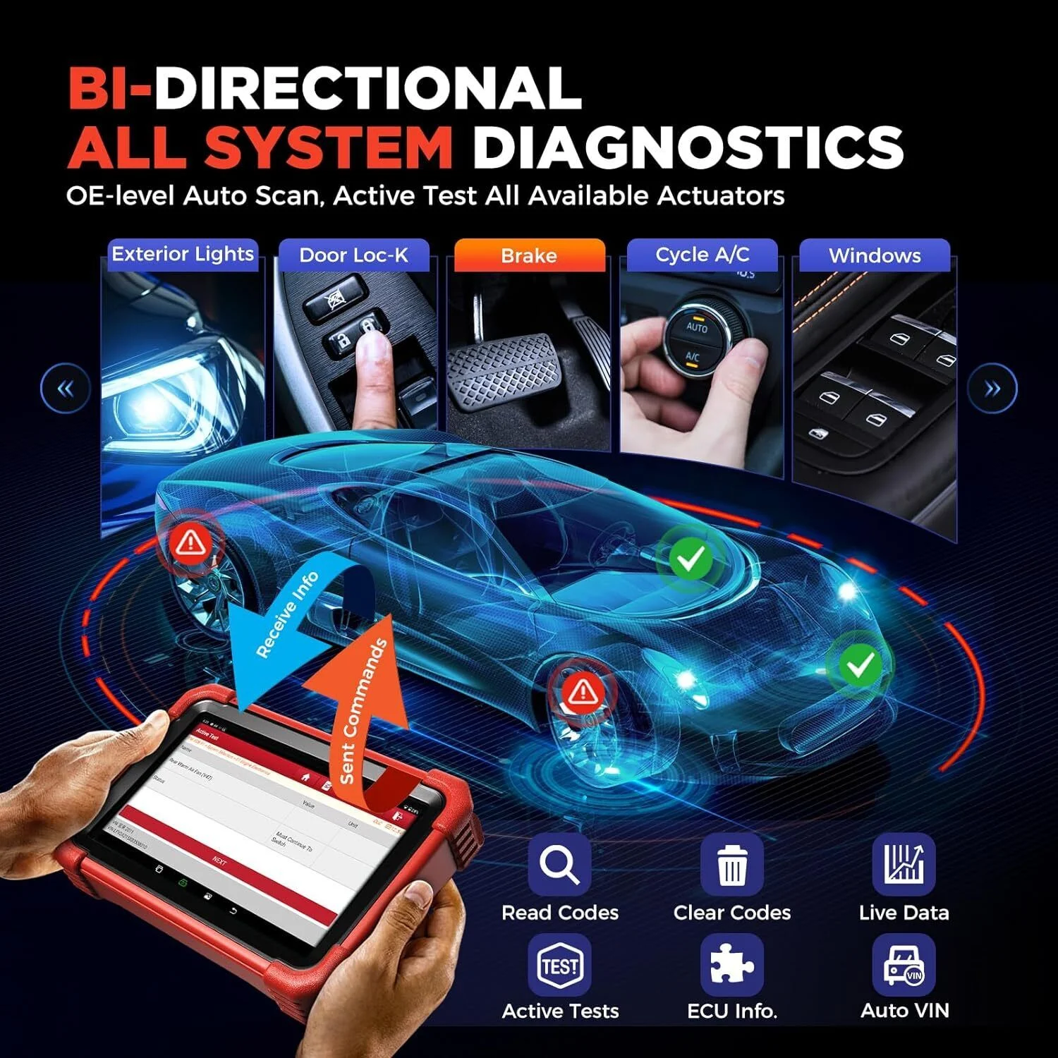 LAUNCH X431 CRP919X BT Elite Car Diagnostic OBD2 Scanner, All System Scan with DBScar VII  ECU Coding 31+ Services CANFD DoIP