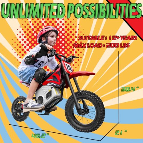 KerryYoo 36V 350W C11 Electric Dirt Bike for Kids 8-14, Up to 16MPH Off-Road Electric Motorcycle with Explosion-Proof Tires, Twist Grip Throttle