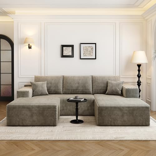 107.5" Cloud Modular Sectional Sofa with 1 Ottoman,Modern Minimalist Upholstered Couches, Comfort U Shaped Sofa for Living Room