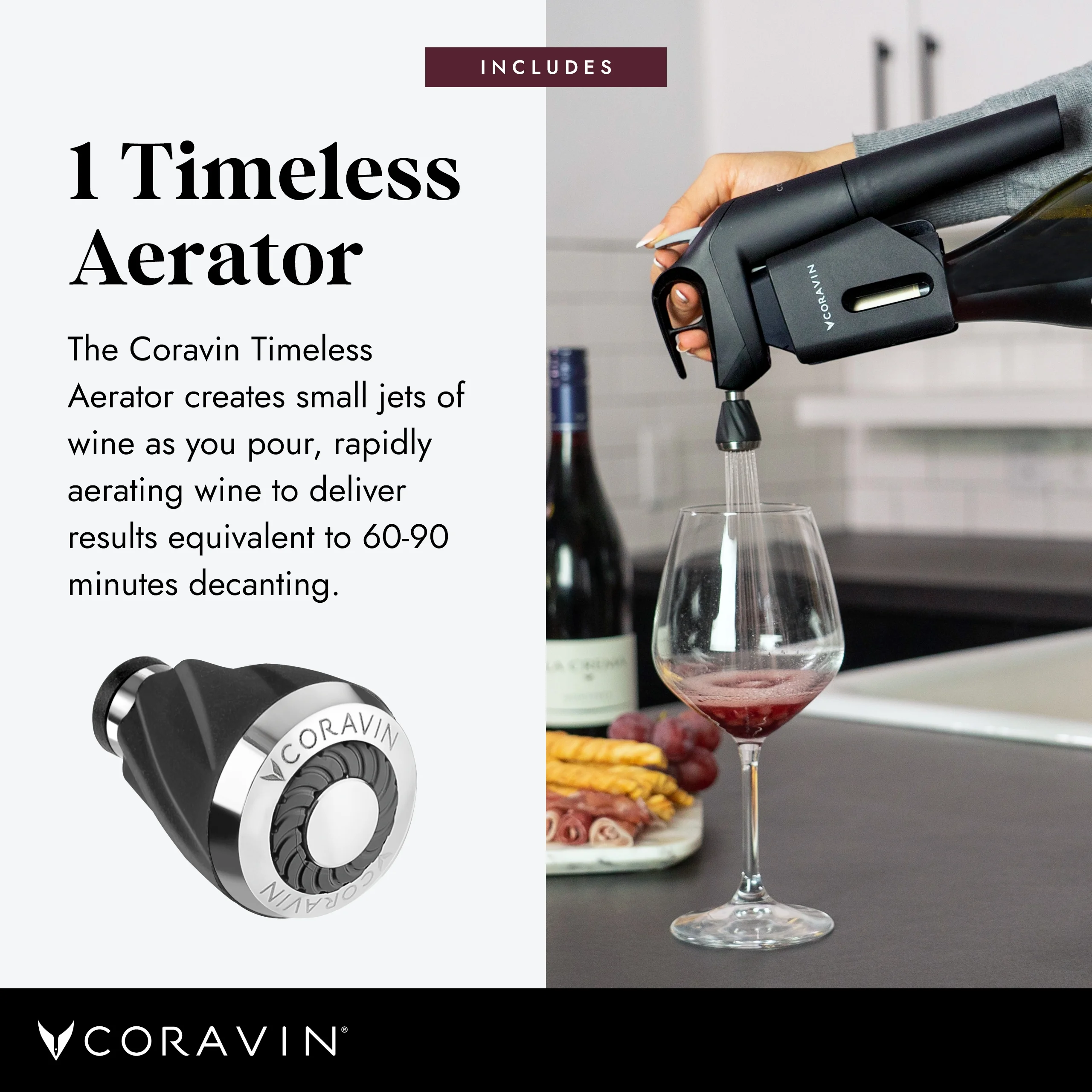 Coravin Timeless Six Plus Wine Preservation System - By-the-Glass Wine Saver - Wine Aerator, 3 Gas Capsules, 6 Screw Caps