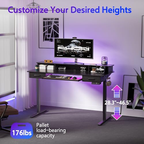 48x24 Inches Electric Standing Desk with 2 Drawers, Height Adjustable Stand up Desk for Home Office, Ergonomic Sit to Stand Table with Storage Shelf