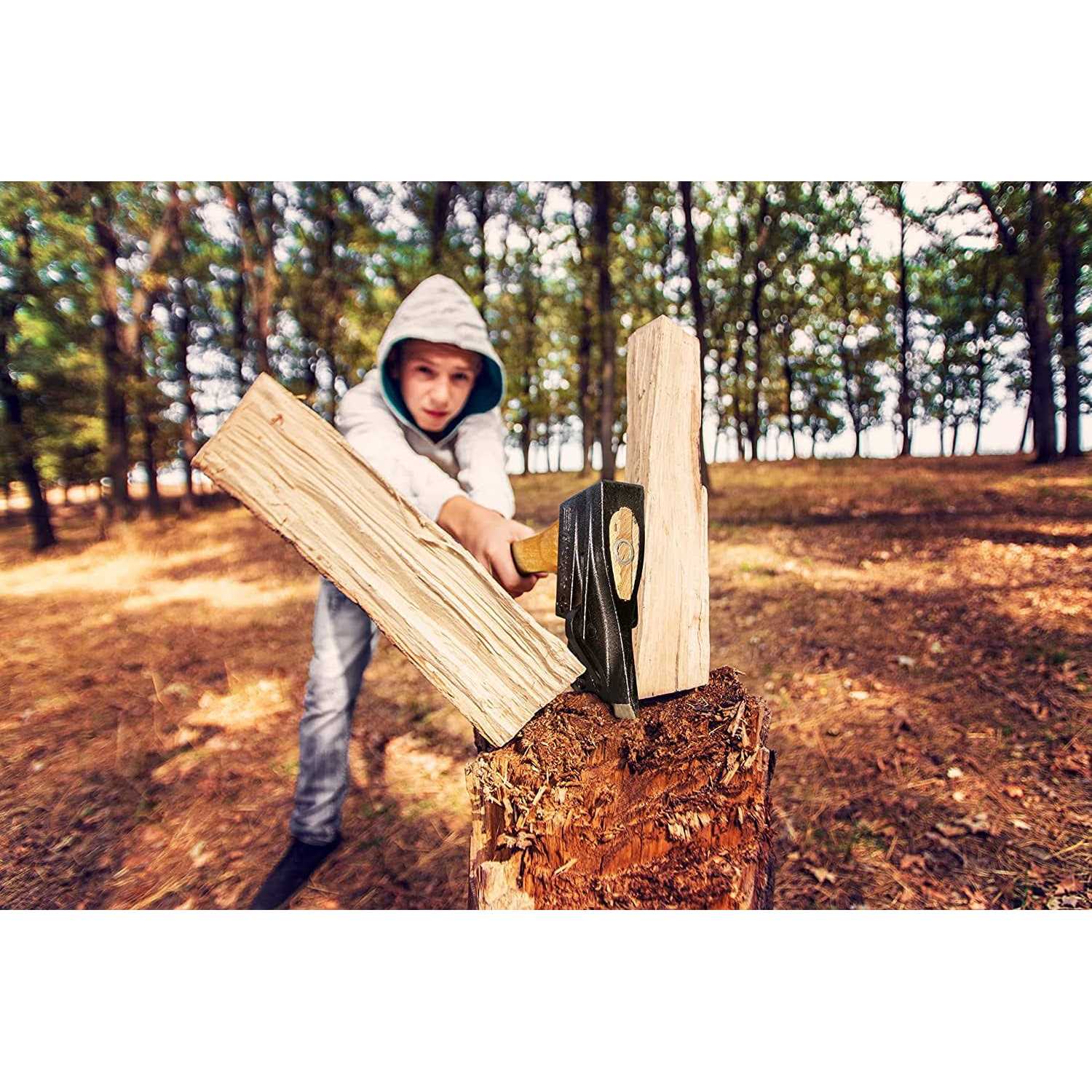 Chopper Wooden Axe # 1 Splitting Maul Axe – Powerful Log Splitting Action – Spring Activated Levers Separate Wood – 6.25# Cast Iron Head – 32”