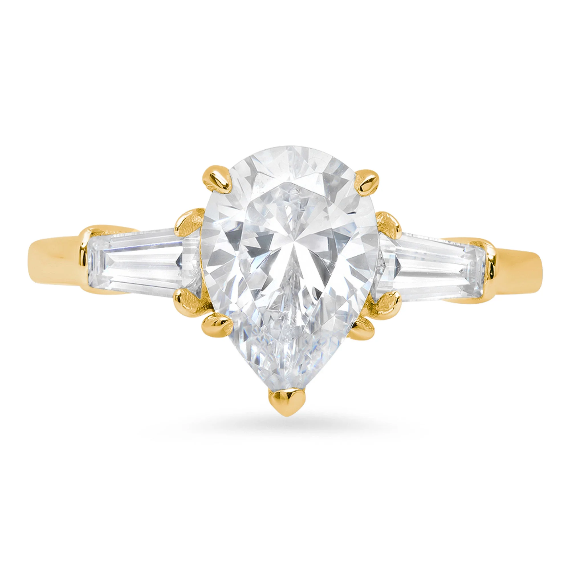 2.3 ct Pear Cut Real Genuine Natural Diamond SI1-SI2 I-J 14K Yellow Gold Three-Stone Promise Wedding Statement Engagement Designer Ring size 10.5