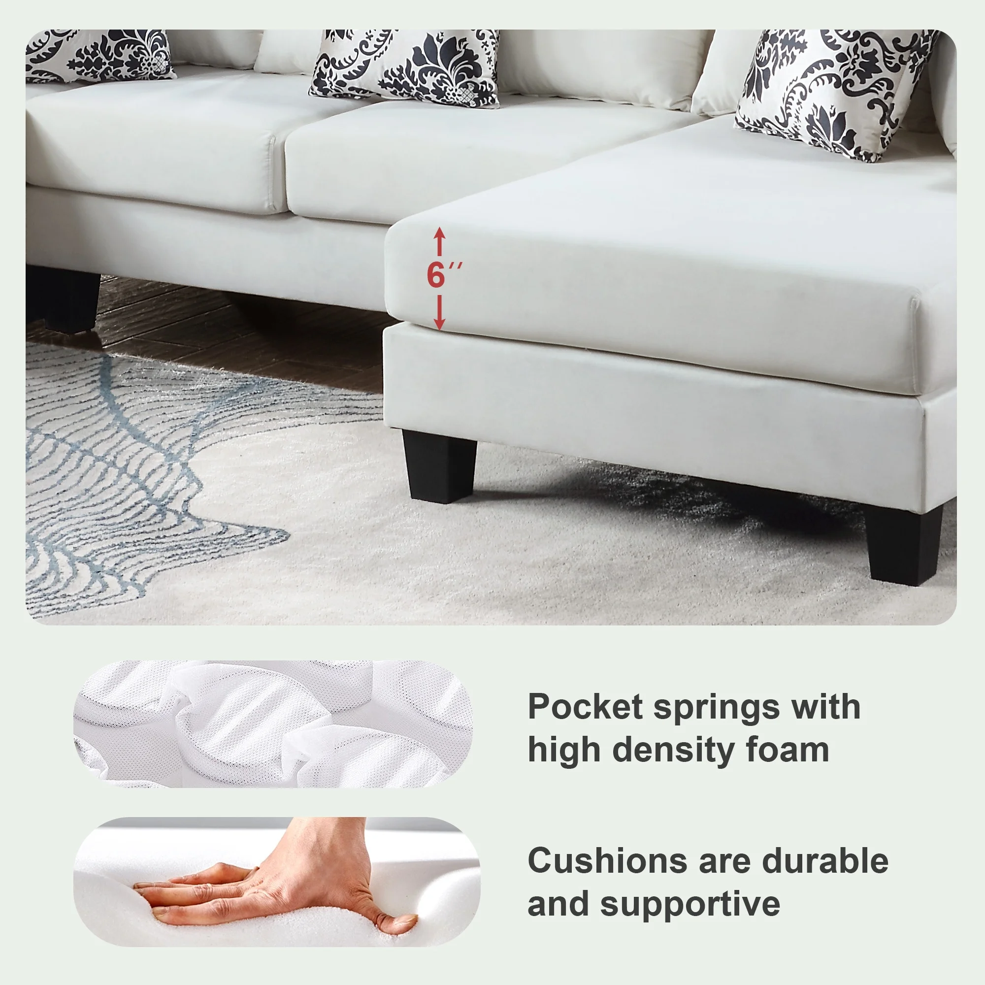 Soges Modern U Shape Sectional Sofa 110"x85", 7-Seat Velvet Sofa with Pillows, Couch Set for Living Room, Apartment, Office, White