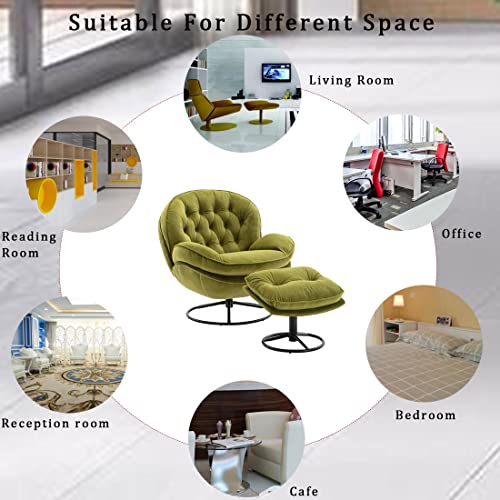 Baysitone Velvet Swivel Accent Chair with Ottoman Set, Modern Lounge Chair with Footrest, Comfy Armchair with 360 Degree Swiveling for Living Room