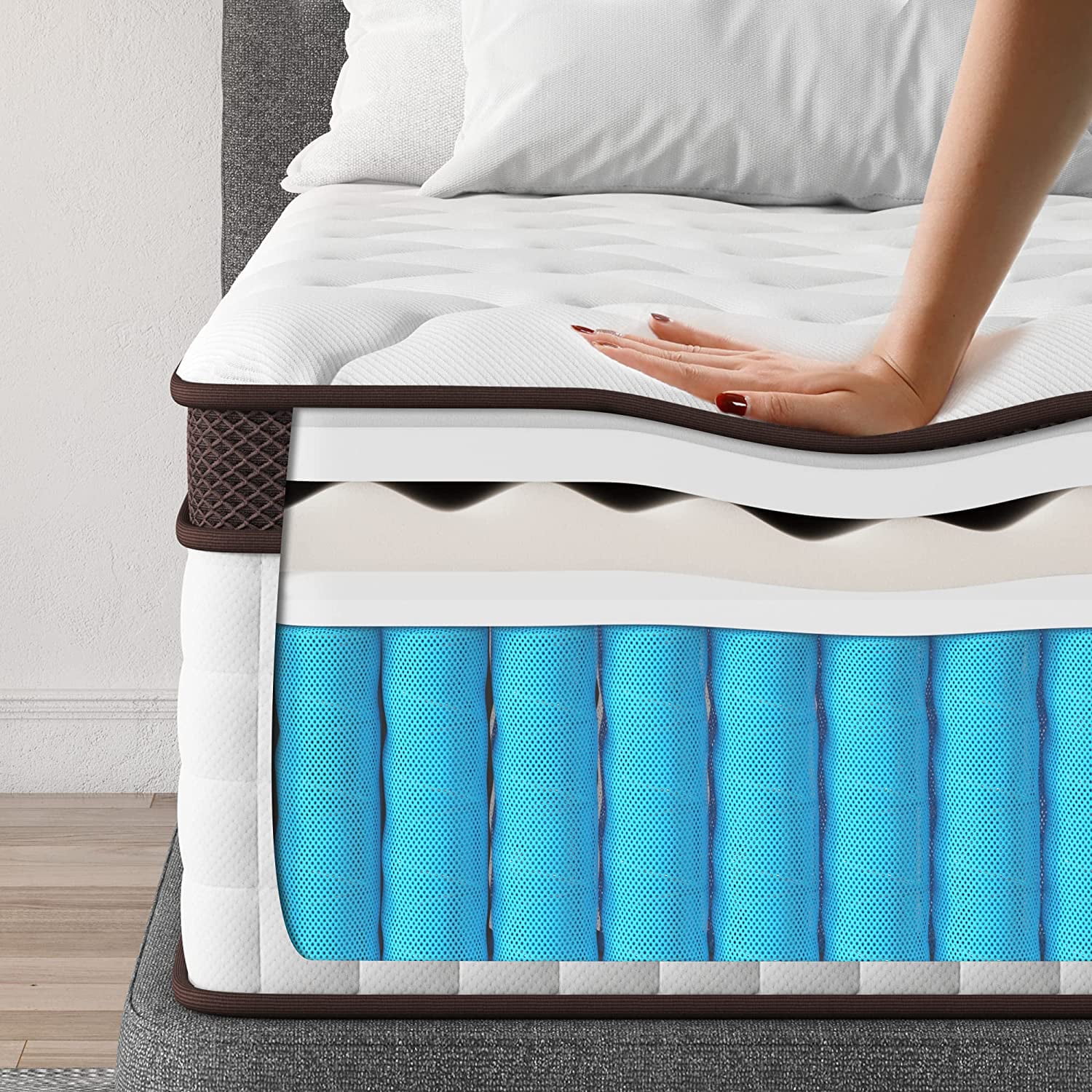 Queen Size Hybrid Mattress, Kescas 8 inch Queen Mattress with Cooling Gel Memory Foam, Fiberglass Free, Medium Firm - Radiant Selections
