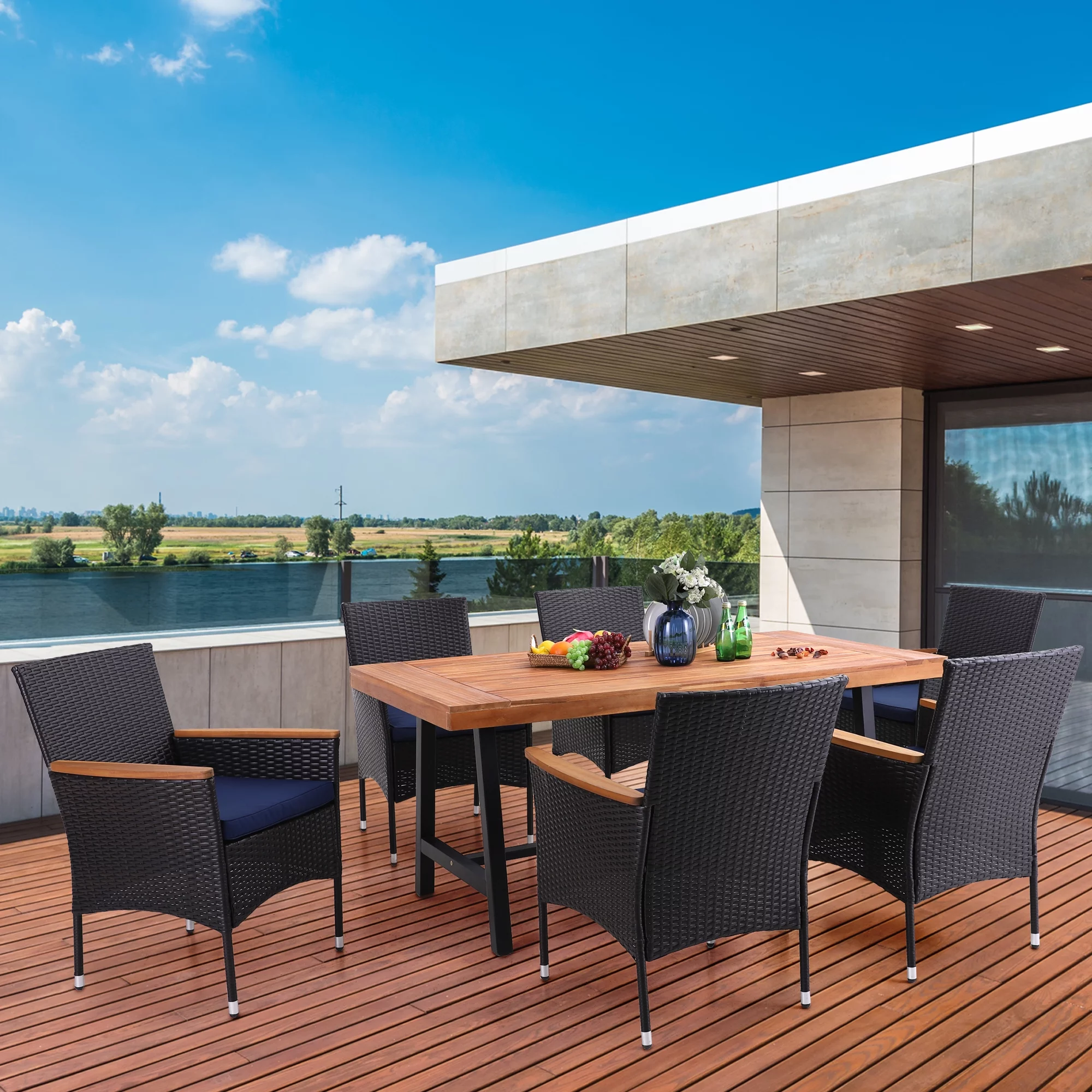 Sophia & William 68”L Outdoor Acacia Wood Rectangular Dining Table