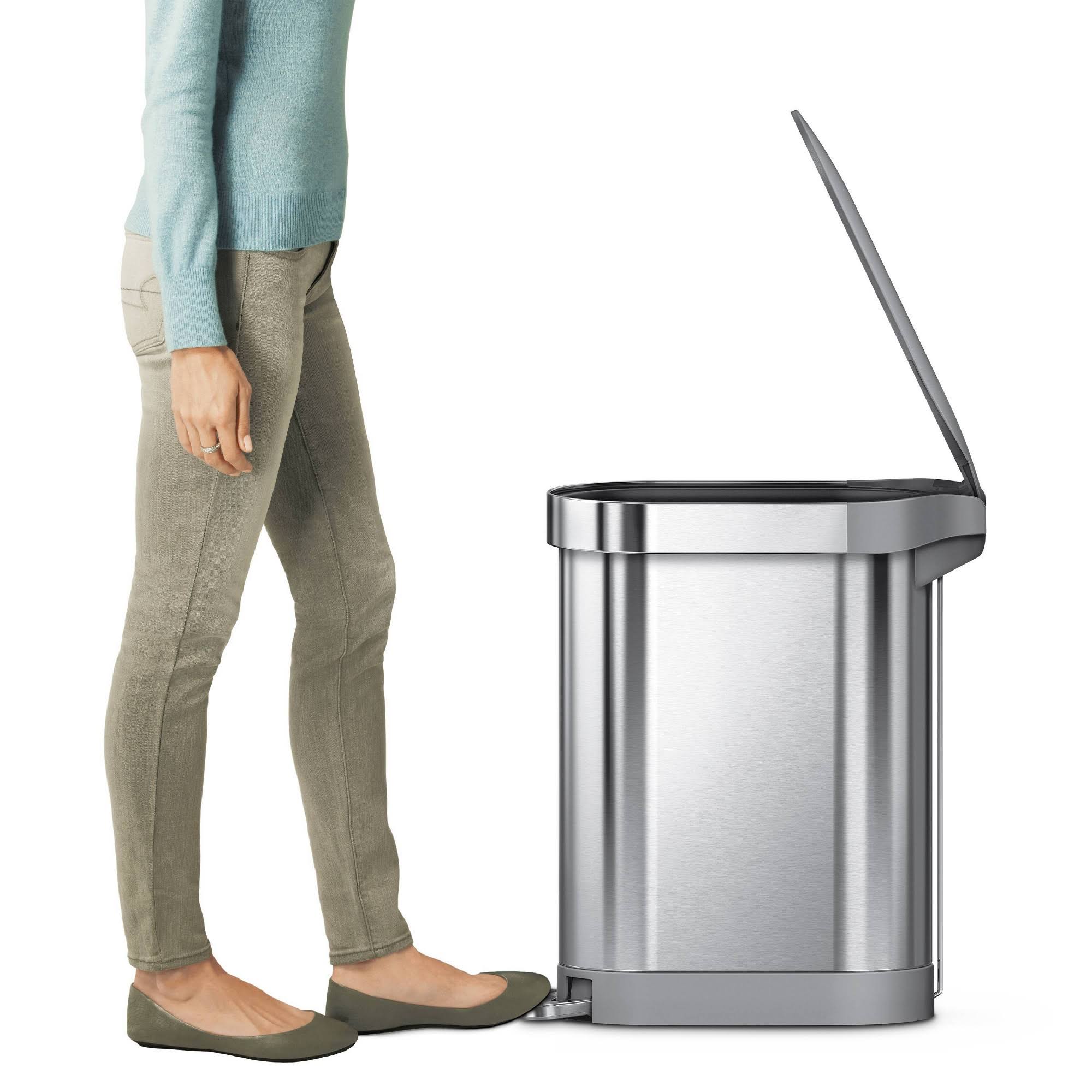 simplehuman 45L Liner Rim Slim Step Trash Can Brushed Stainless Steel with Plastic Lid
