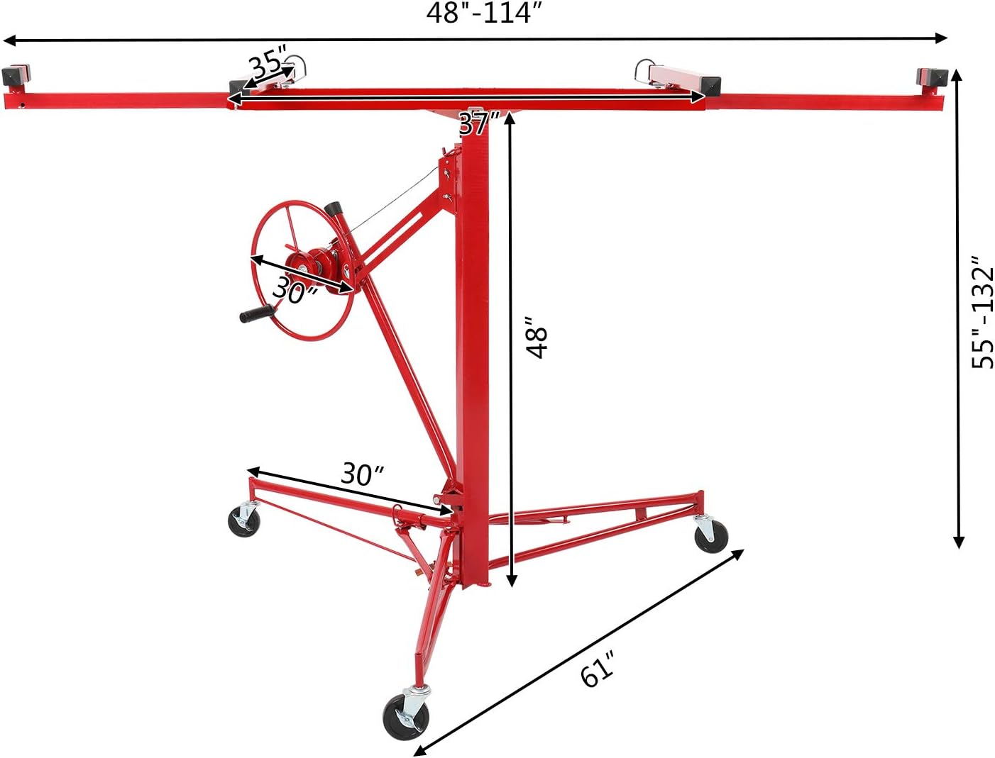 VINGLI 11 FT Drywall Lift Portable Sheetrock Lift Rolling Panel Hoist Jack Lifter Construction Tools with Adjustable Telescopic Arm Lockable Caster