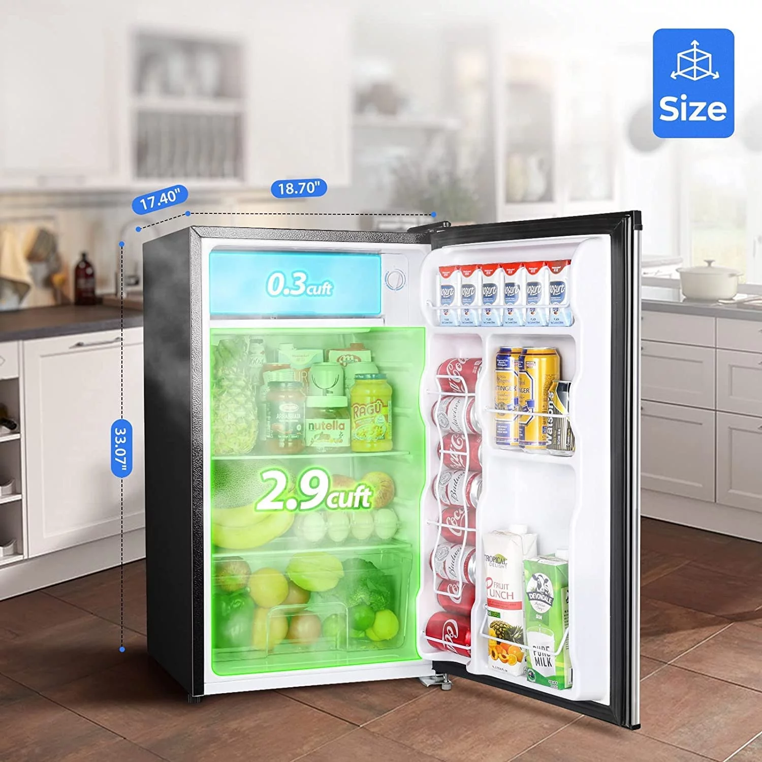 3.2 Cu.Ft Mini Fridge with Freezer, Single Door Mini Fridge, Adjustable Thermostat, Mini Refrigerator for Dorm, Office, Bedroom