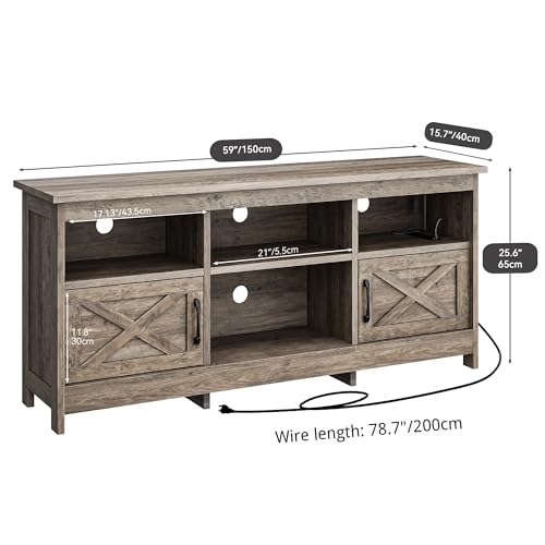 YITAHOME TV Stand for 65 Inch TVs, Entertainment Center with Storage Cabinets, Power Outlet & LED Light