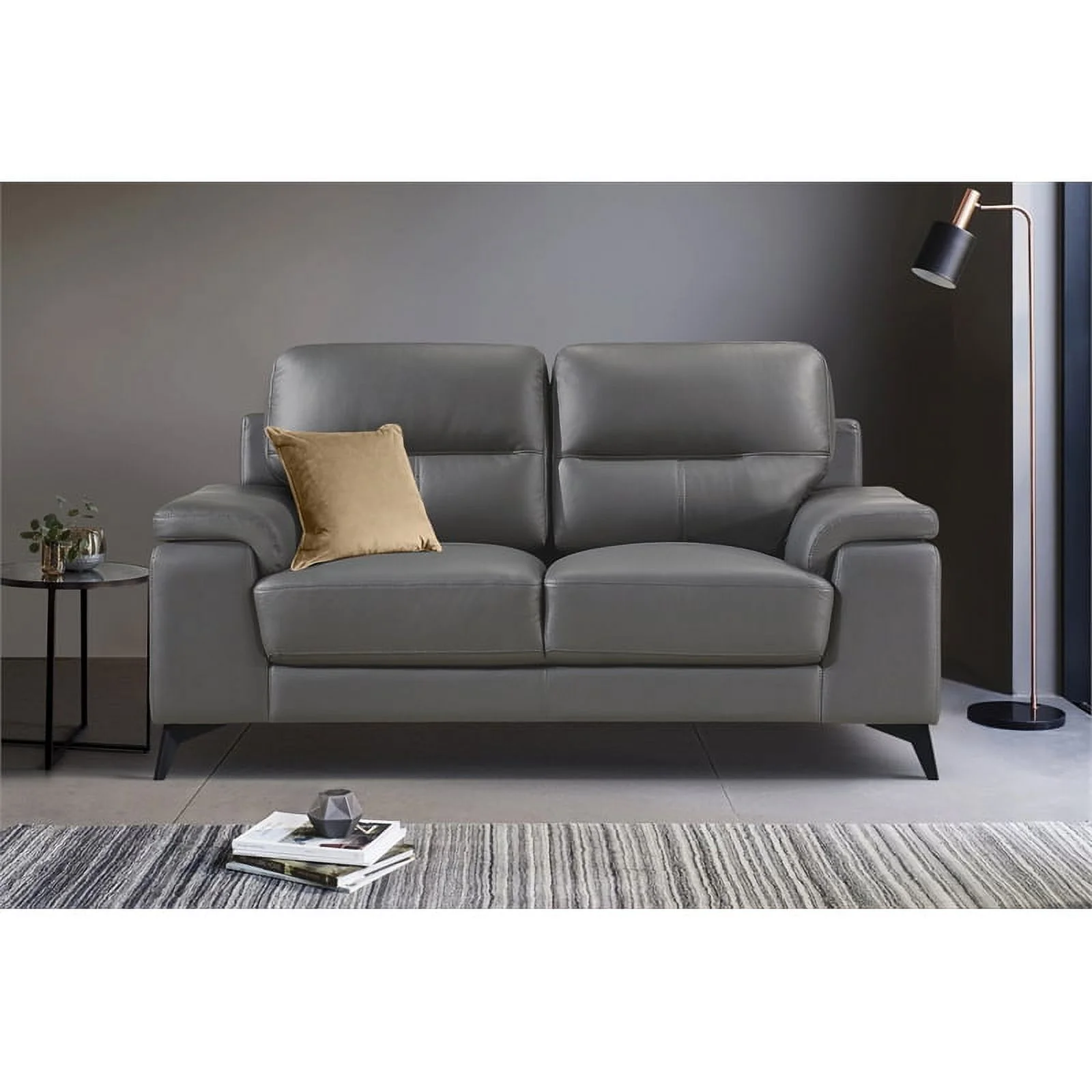 Lexicon Mischa Leather 2-Piece Upholstered Sofa Set in Dark Gray