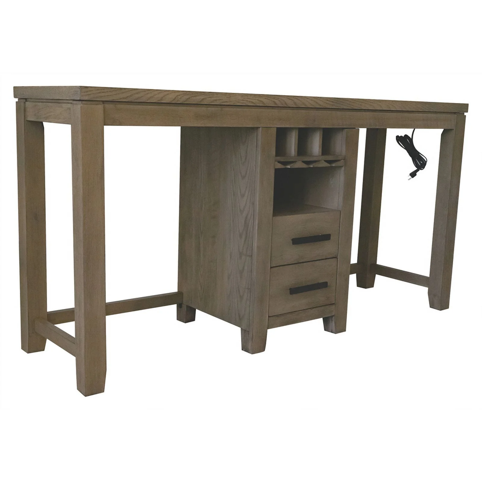 Bowery Hill 3PC Wood Sofa Console Bar Table Set USB/Wine Rack 2 Stools in Brown