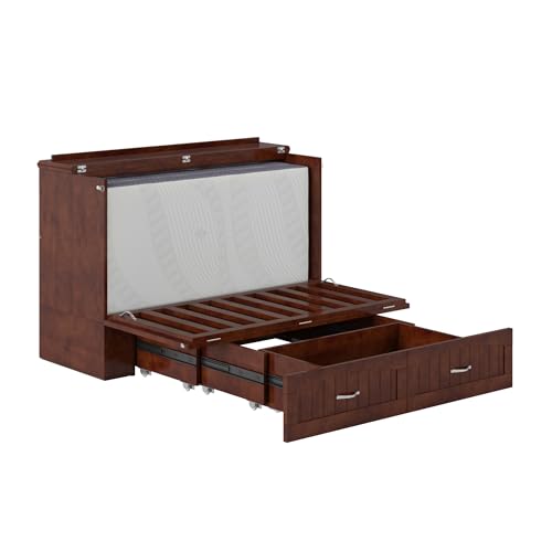 AFI Southampton Queen Murphy Bed Chest with Mattress, Storage, and Built-in Charger in Grey