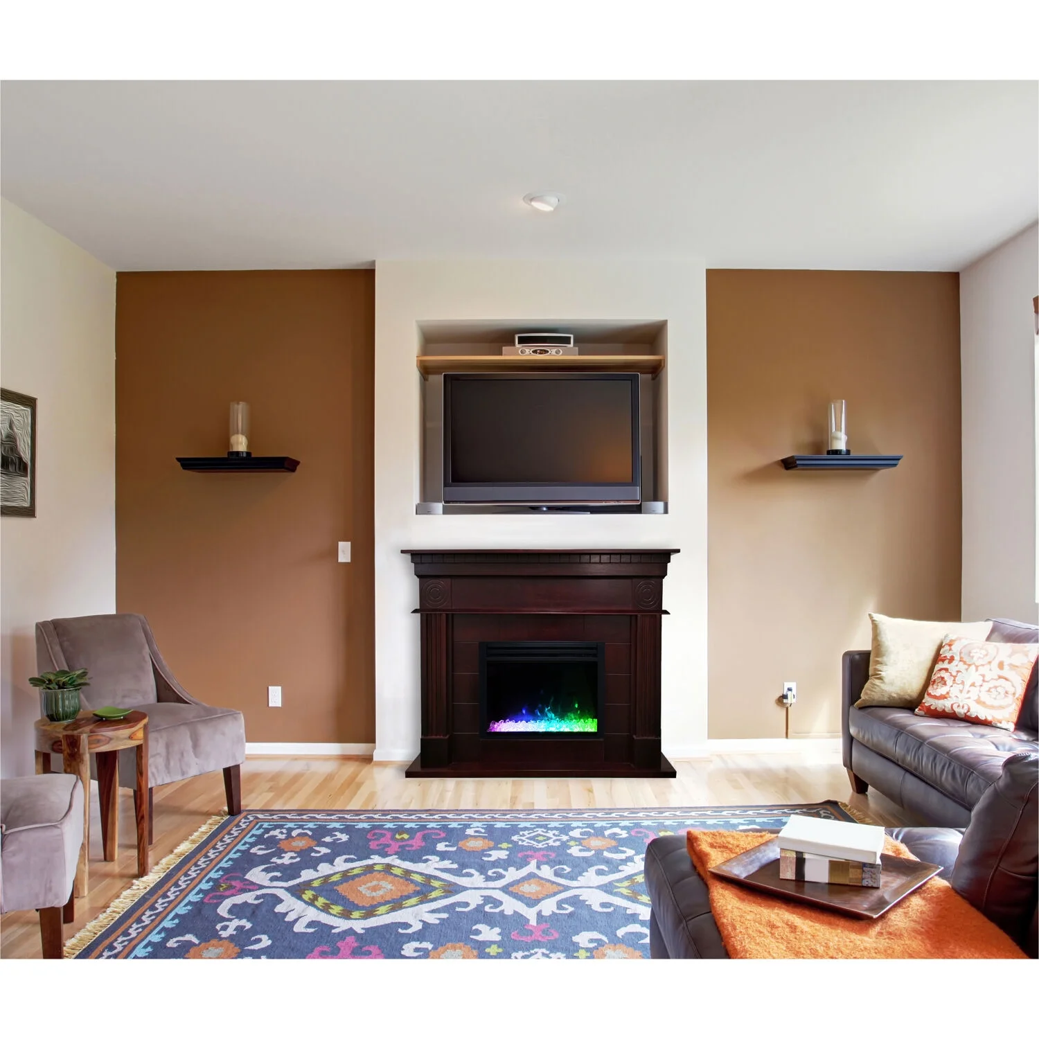 Cambridge 48"x14"x38" Traditional Shelby Electric Fireplace Mantel with Remote Control, Enhanced, Deep Crystal Insert with Color Changing LED Lights