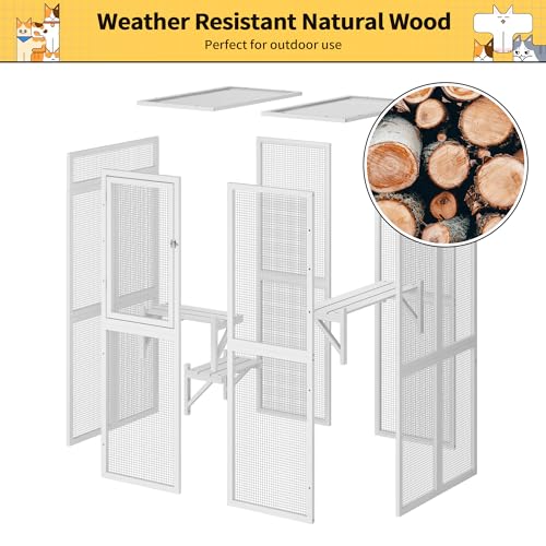 COZIWOW Catio Outdoor Cat Enclosure Window Access, Wooden Cat House Shelter, Kitty Cage with 3 Platforms for Patio Indoor (White)