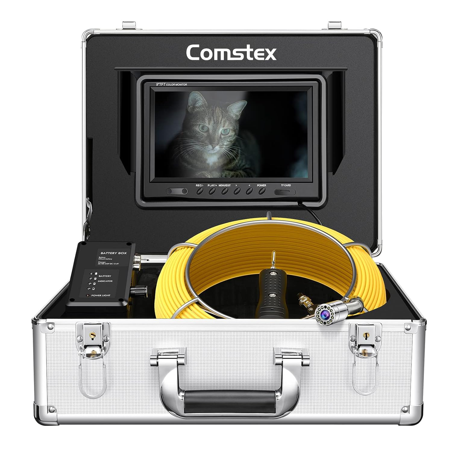 Sewer Camera 100ft/30m, Comstex Sewer Inspection Camera 9 inch LCD Monitor with DVR, Video Pipe Inspection Equipment IP68 Camera with 12 LED Lights