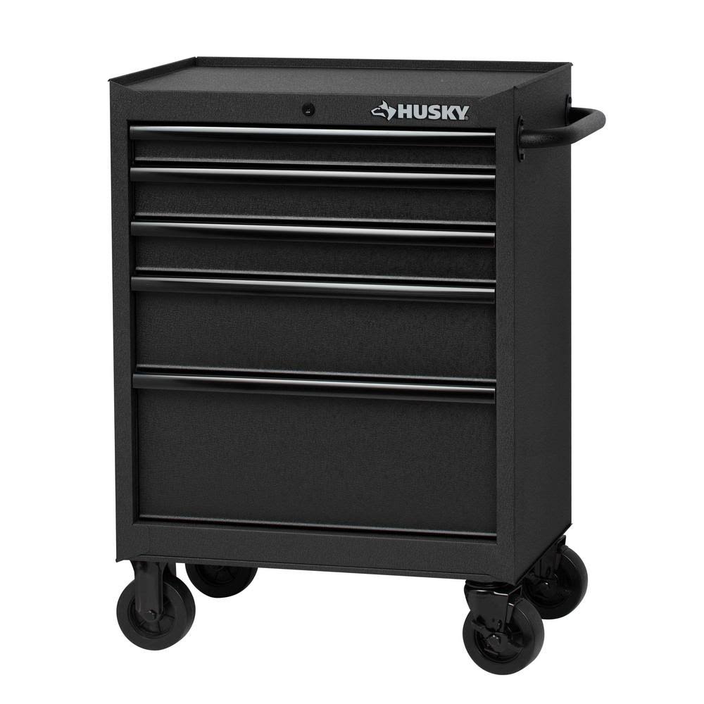 Husky 27 in. 5-Drawer Cabinet Roller Cabinet Tool Chest in Textured Black H27TR5TB