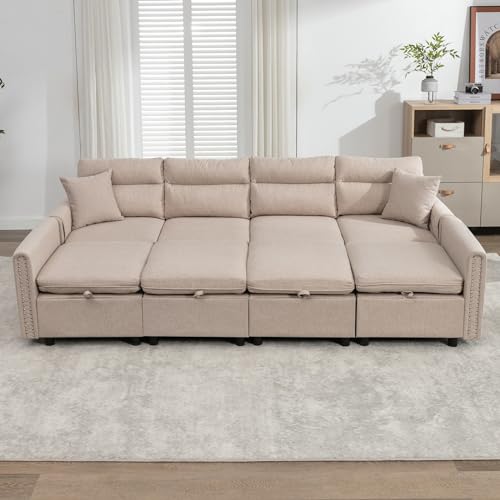 BALUS Oversized Modular Sectional Sofa Reversible L Shaped Sectional Couch with Ottomans Convertible Sectional Couch 8 Seater Sofa with Storage Seat