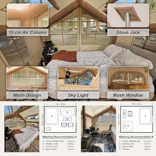 10' x 8' Inflatable Tent for Camping, 6-8 People Blow up Tent, 4 Season Inflatable House with Stove Jack