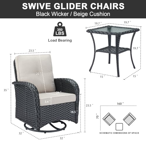 Patio Wicker Chairs Swivel Rocker - Outdoor Swivel Rocking Chairs Set of 2 with Rattan Side Table