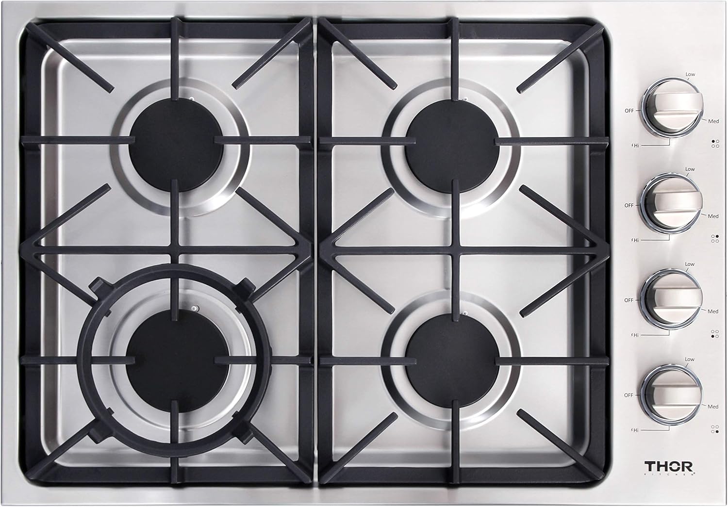 Thor Kitchen 36-inch Drop-in Gas Cooktop Rangetop with 6 Burners, Cast Iron Grates, Wok Ring and Blue LED Control Panel, TGC3601