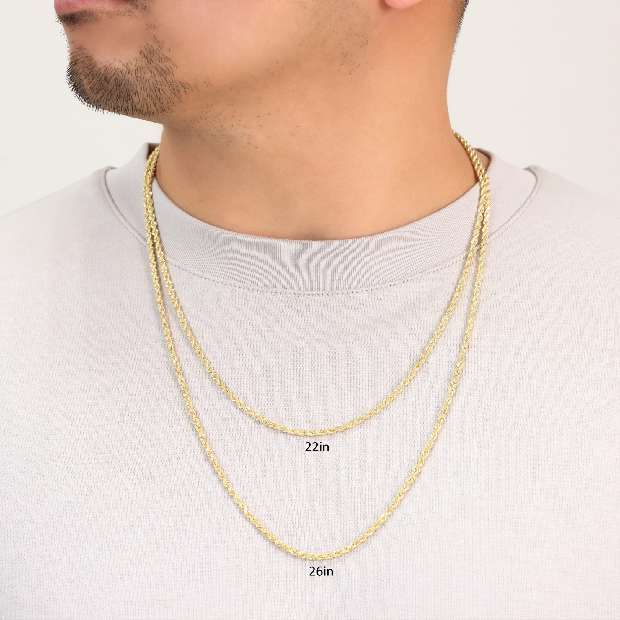 Nuragold 14k Yellow Gold 3mm Rope Chain Diamond Cut Necklace, Mens Womens Jewelry 16" - 30"