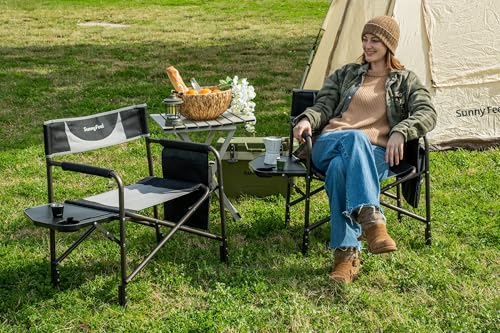 SUNNYFEEL Oversized Camping Directors Chair 2 Pack, Portable Folding Lawn Chairs for Adults Heavy Duty with Side Table,Pocket for Beach, Fishing