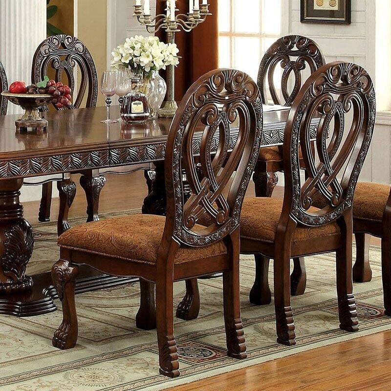 Set of 6 Side Chairs Traditional Formal Style Cherry Solid wood Kitchen Dining Room Furniture Chairs Claw Feet Carved Details