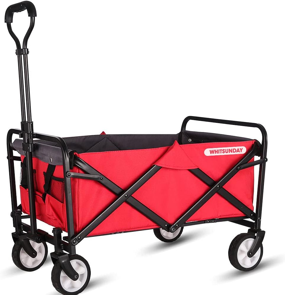 WHITSUNDAY Collapsible Folding Garden Outdoor Park Utility Wagon Picnic Camping Cart 5“ Solid Rubber Wheels (Compact Size, Grey)