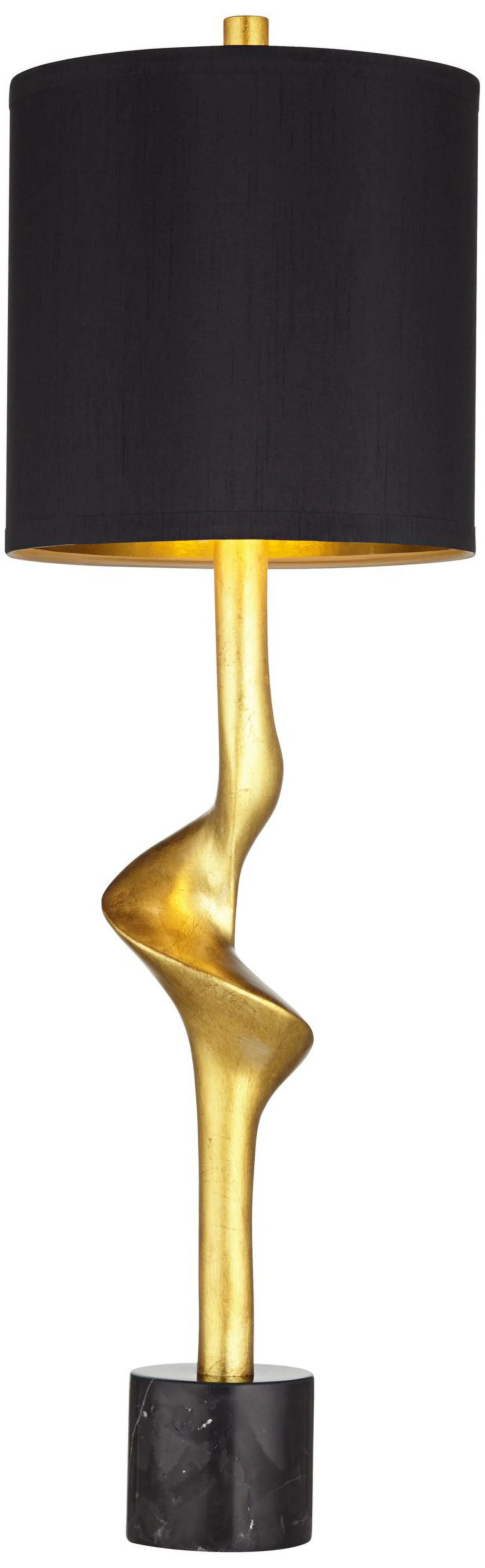 Possini Euro Design Minerva 32" Tall Large Modern Glam End Table Lamps Set of 2 Gold Leaf Black Shade Living Room Bedroom Bedside