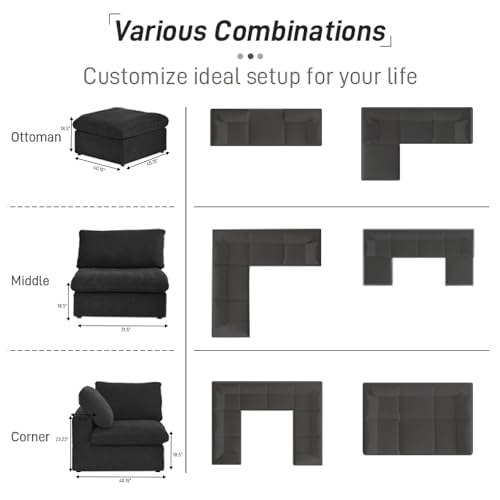 160.6" Cloud Couch Modular Sectional Sofa for Livingroom,Oversized Convertible Sofa with Storage Ottomans,6 Seat Wide Couches