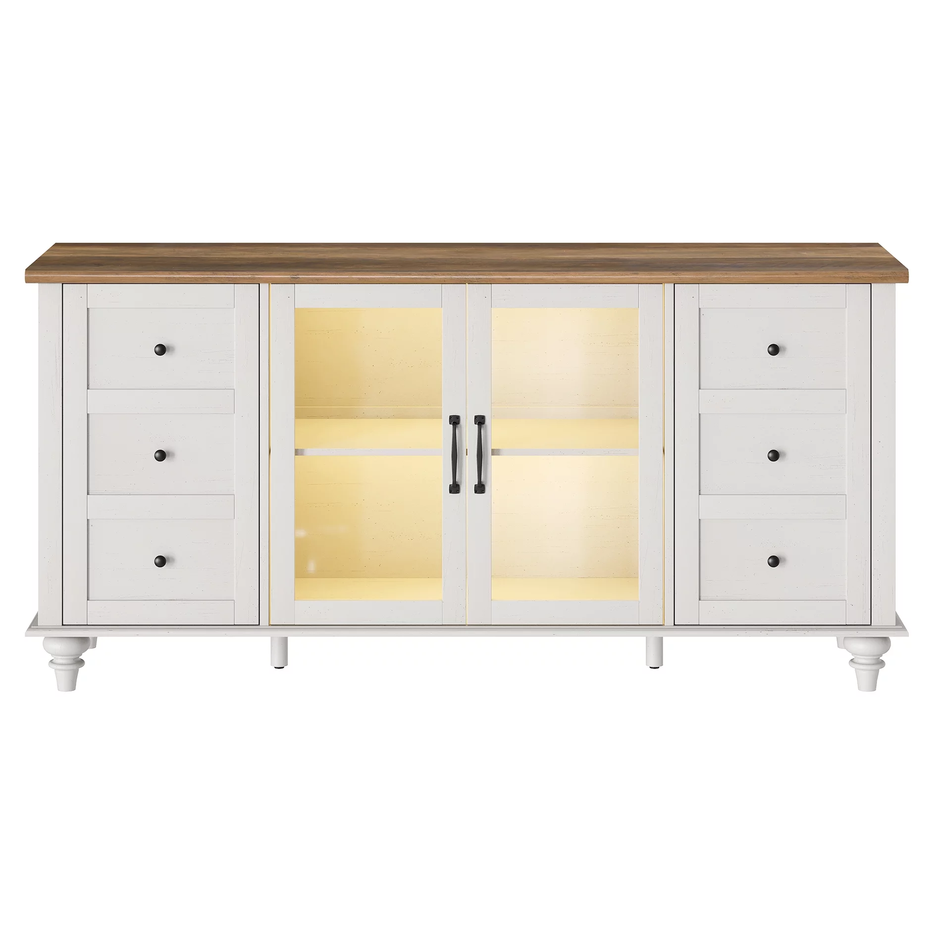 WAMPAT Glass Door Farmhouse TV Stand for TVs Up to 110 inch, Glass and Wood Universal TV Stand