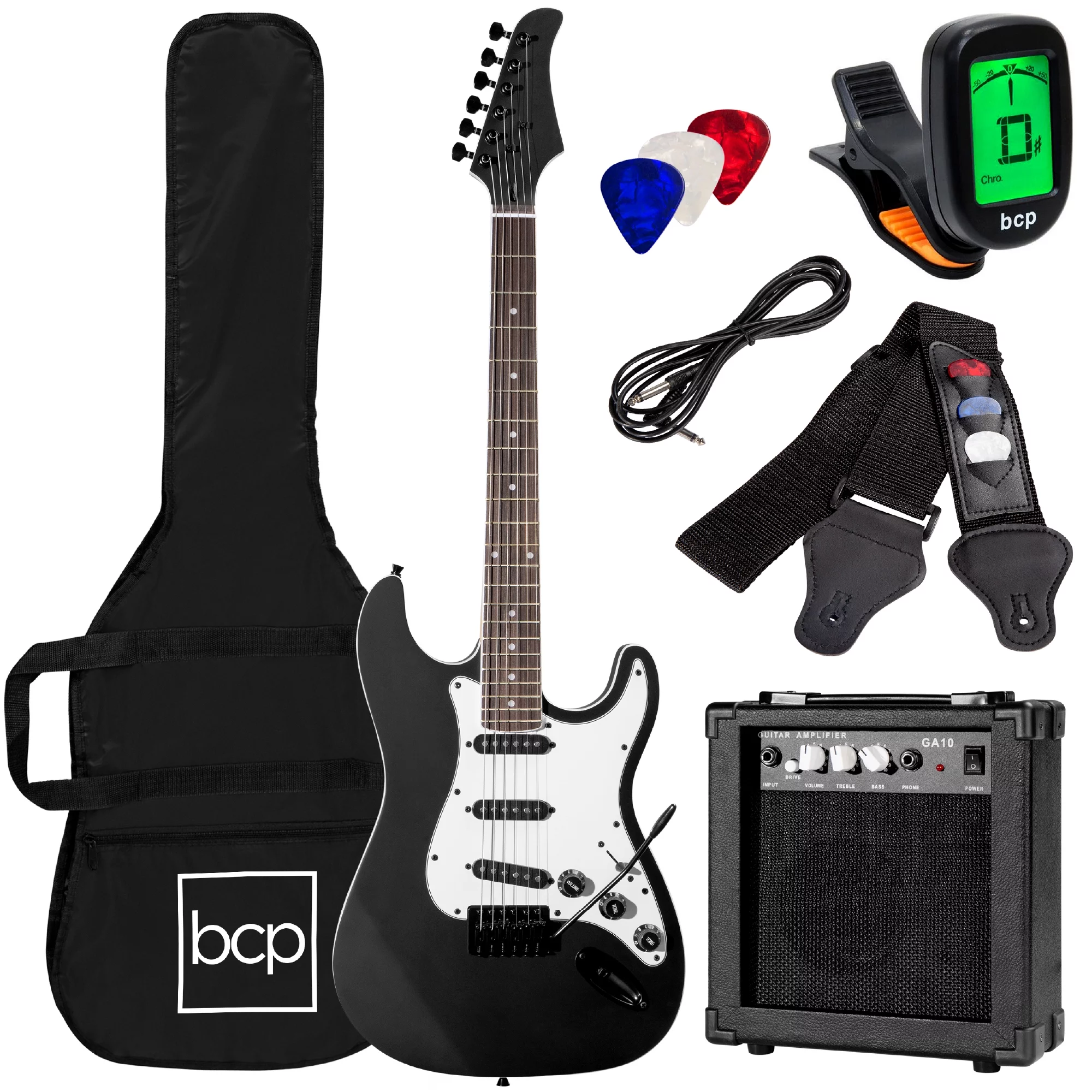 Best Choice Products 39in Full Size Beginner Electric Guitar Kit with Case, Strap, Amp, Whammy Bar - Jet Black - Radiant Selections
