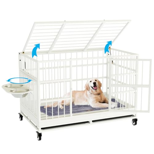 54 Inch Heavy Duty Dog Crate with Wheels，Indestructible Escape-Proof Dog Cage for Large Dogs