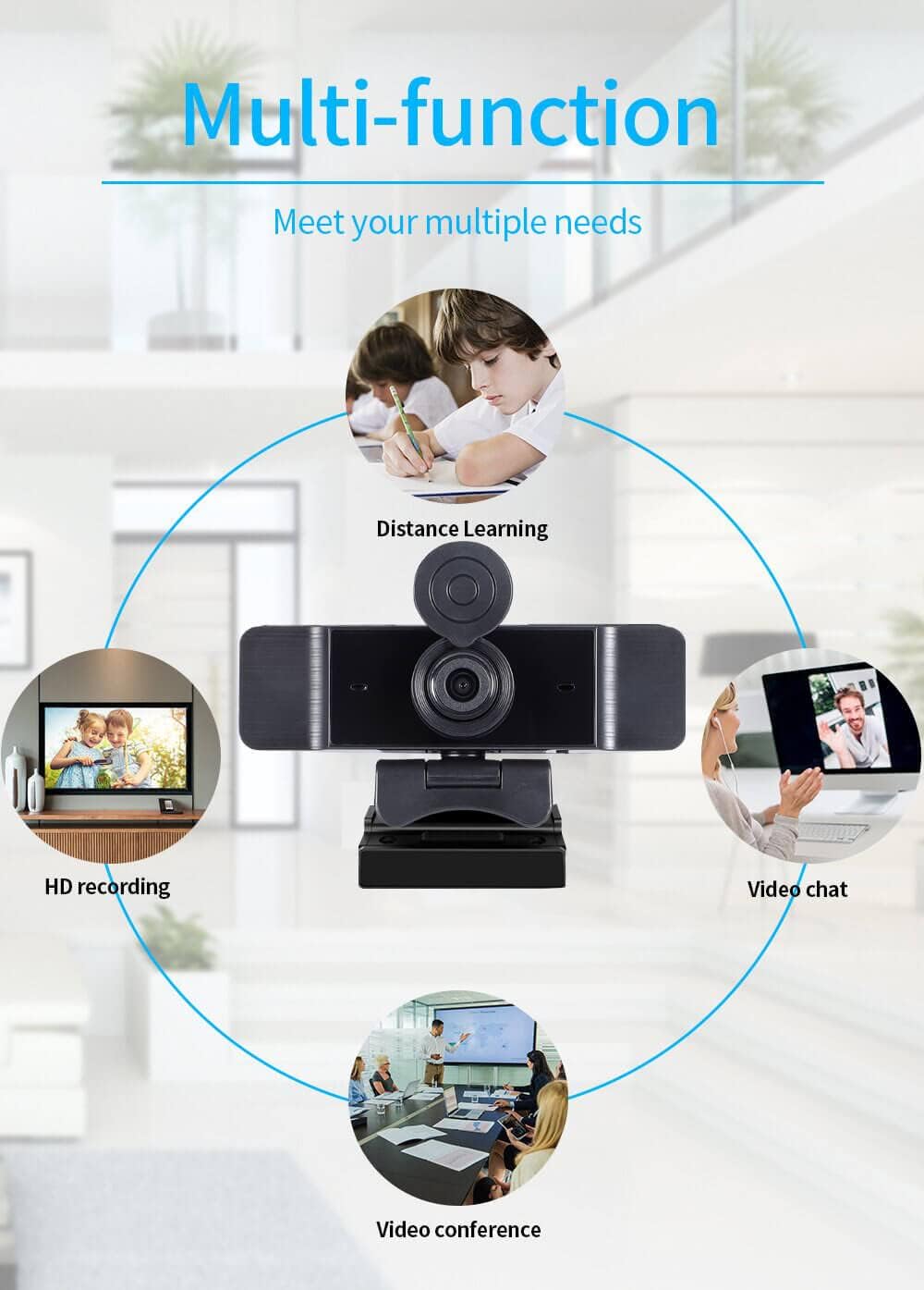 Hd Webcam with Microphone，REMALL 1080 Webcam with Microphone for Laptop, 2K USB Webcam for Computer Microphone