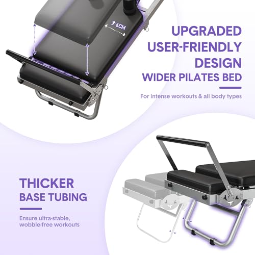 Foldable Pilates Reformer Machine for Home Gym, Wider Pilates Reformer with Spings, Adjustable Pilates Equipment for Women