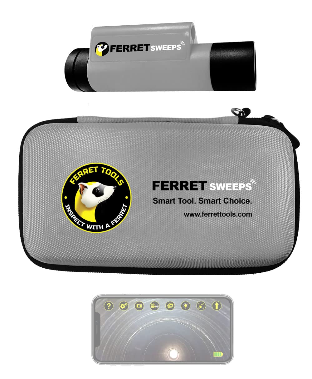 Ferret Sweeps Wireless Inspection Camera - WiFi Chimney Flue Camera with 720p HD, Digital Zoom & Variable Focus, Adjustable LED Lights, IP67 Rated