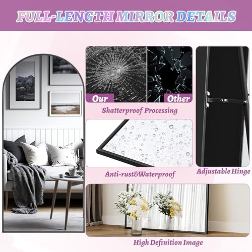 Full Length Mirror, 76"x34" Arched Floor Mirror Freestanding, Floor Standing Full Body Mirror with Stand for Bedroom
