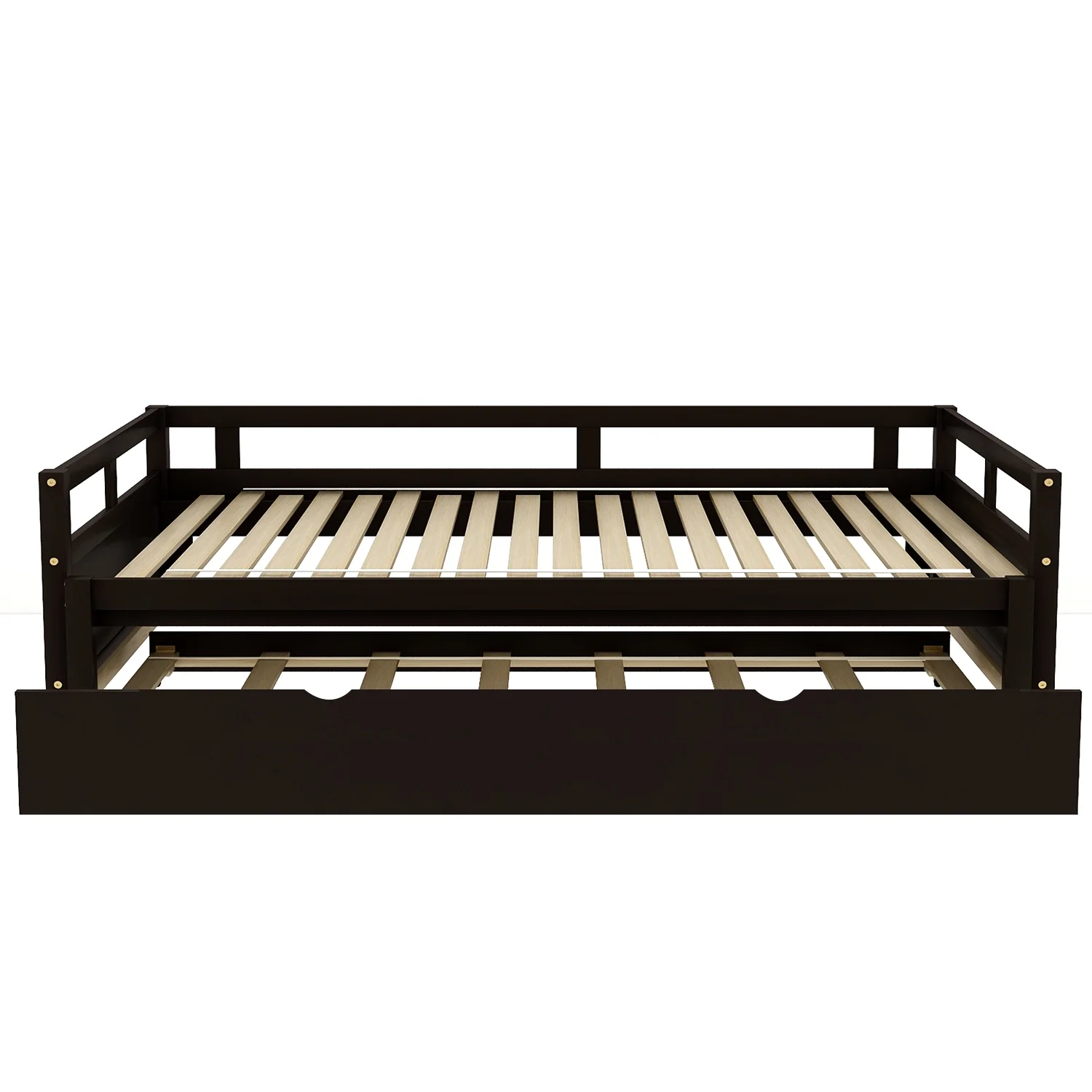 Gewnee Wood Twin Size Daybed,Convertible Daybed with Double Trundle for Kids,Espresso