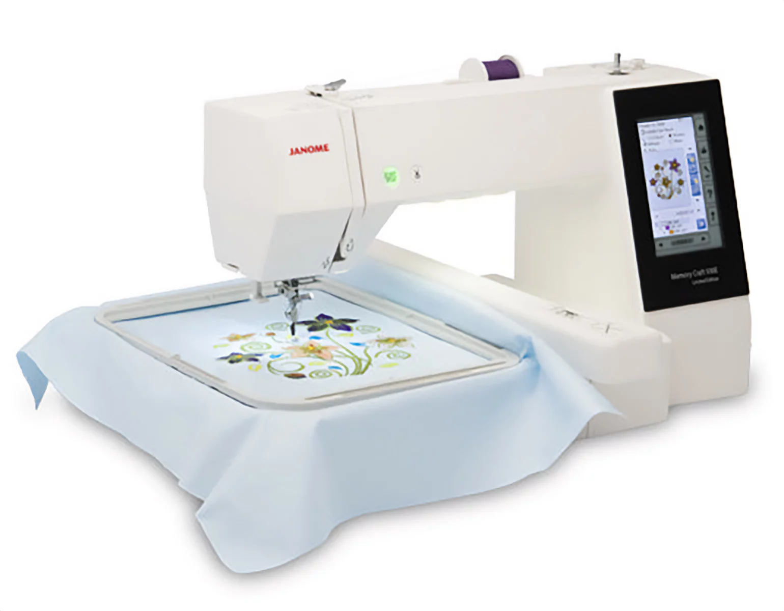 Janome Memory Craft 500E Limited Edition Computerized Embroidery Machine with Hat Hoop Bundle