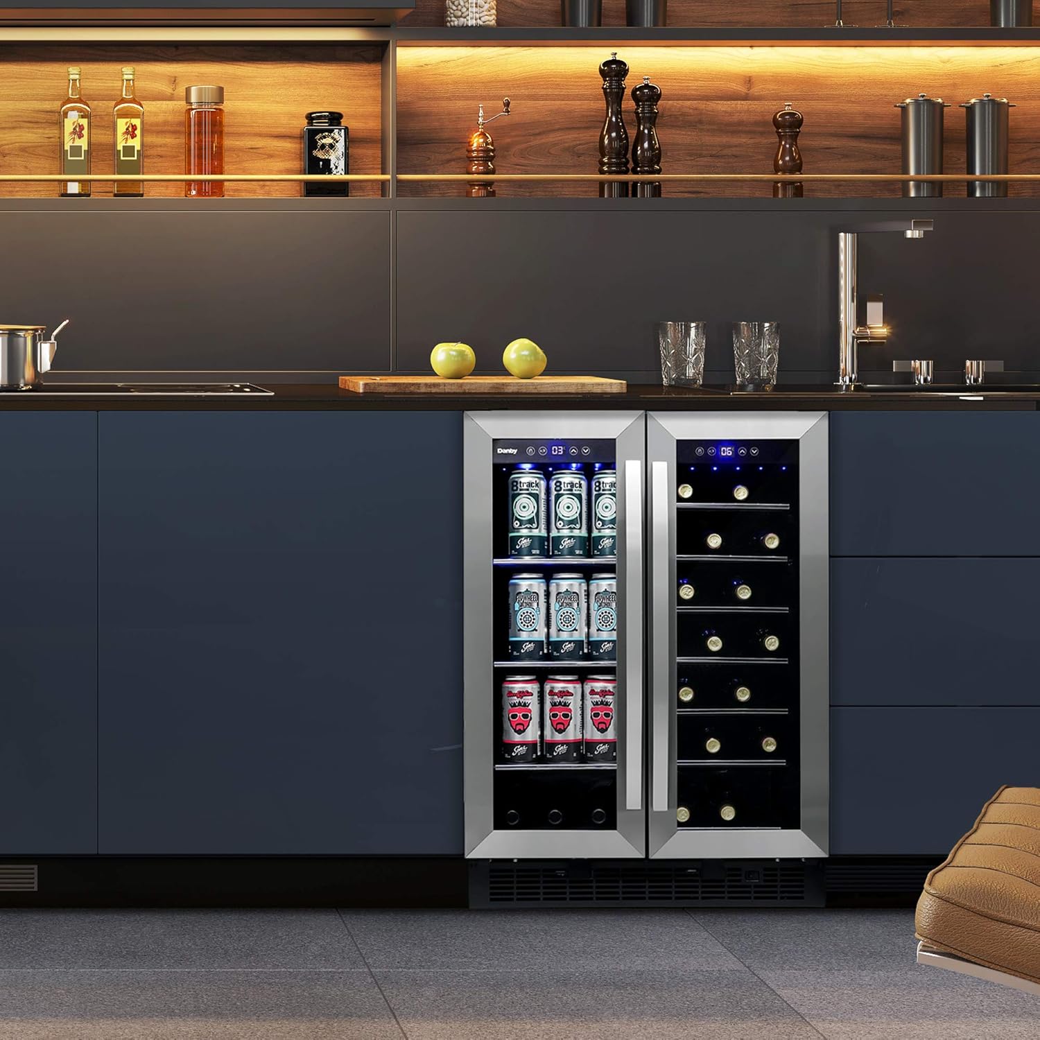 Danby DBC052A1BSS Built In Beverage Center, French Door Under Counter Beverage Cooler For Chilling Wine, Beer, Pop - In Stainless Steel - For Kitchen