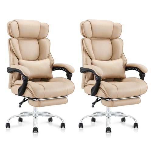 COLAMY Big and Tall Office Chair 500lbs-Heavy Duty Leather Computer Executive Desk Chair with Wide Seat, Adjustable headrest, Lumbar Support-Black