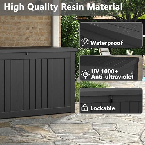 KAMABOKO Outdoor Storage Box, 150 Gallon Large Outdoor Resin Deck Box, Storage Waterproof Boxes Lockable Lid for Garden Tools, Pool Supplies