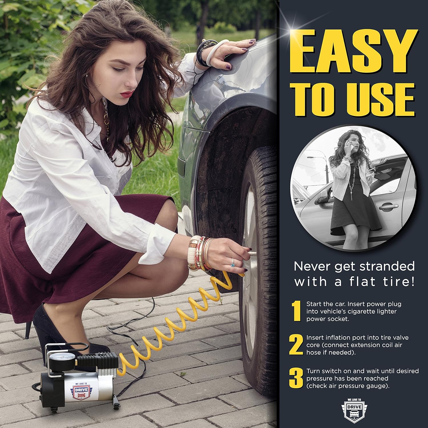 12V DC Best Air Compressor Tire Inflator with Gauge, 150 PSI Portable Air Pump for Car Tires, Trucks & Inflatables